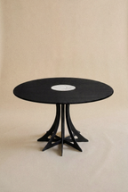 Fibonacci Table - Black steel and solid wood with Arabescato marble insert