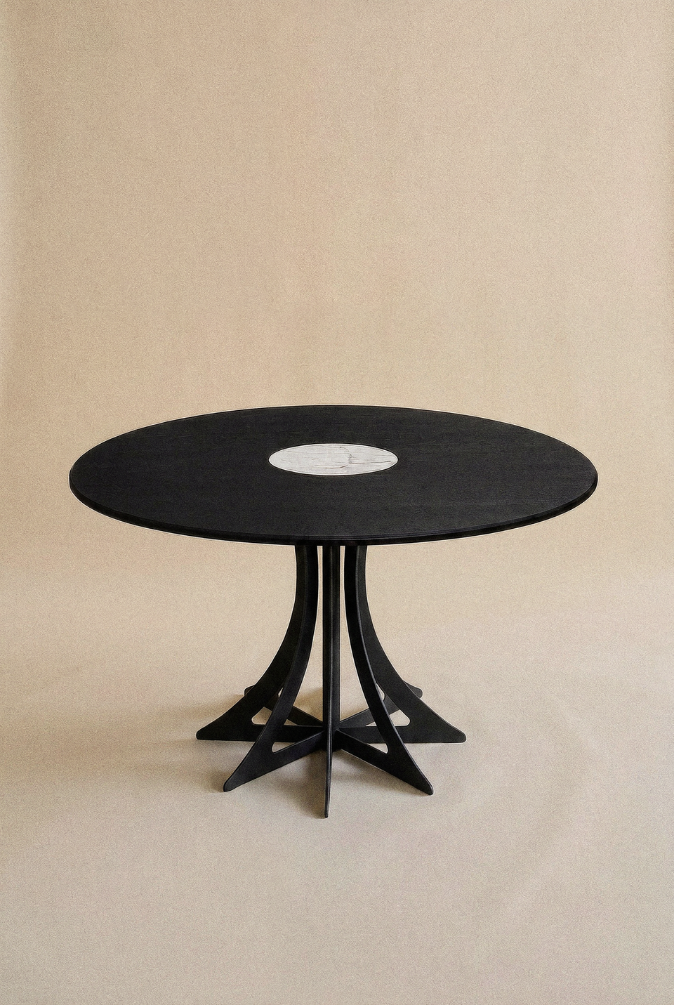 Fibonacci Table - Black steel and solid wood with Arabescato marble insert ‚Äî Frêne noir