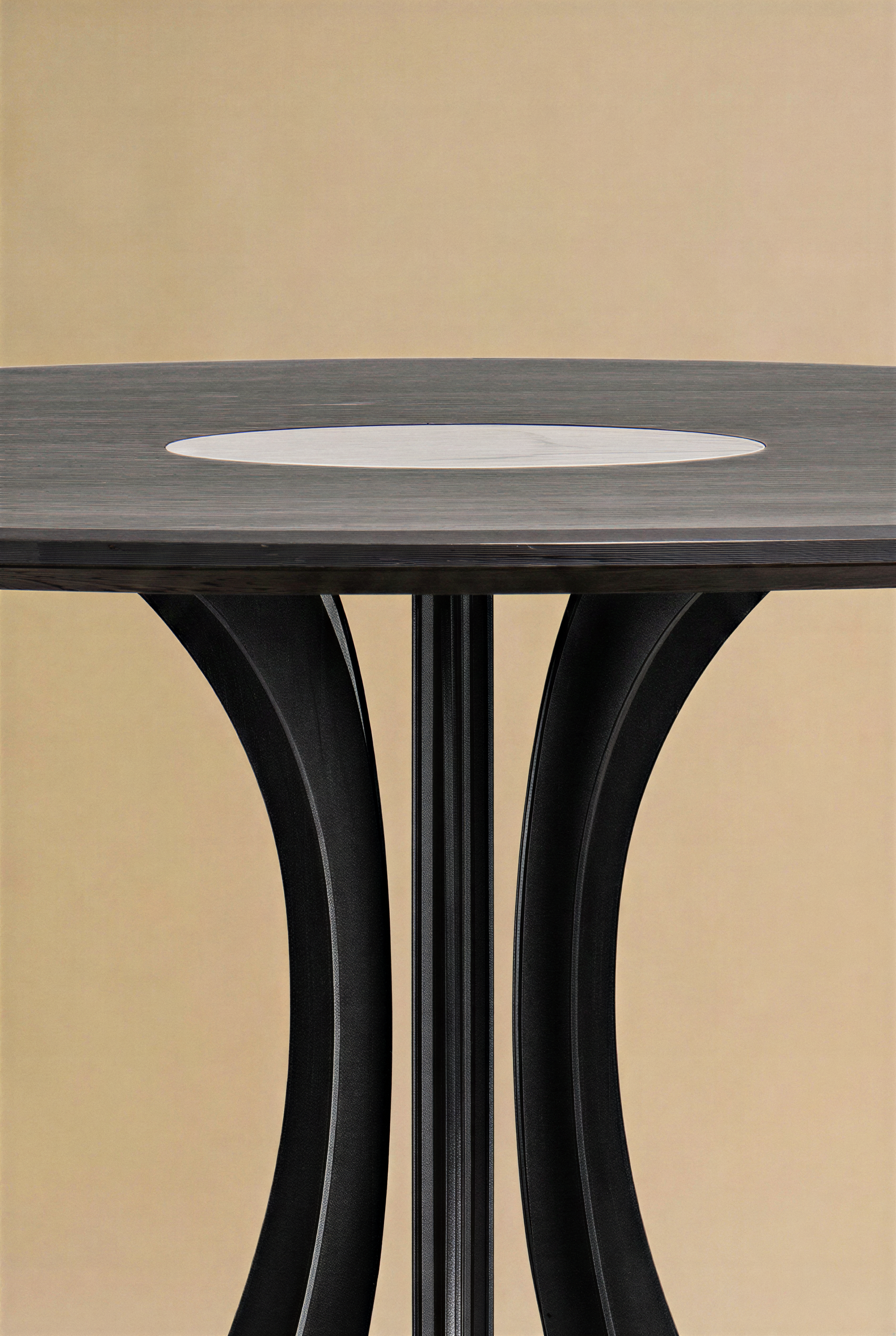 Fibonacci Table - Black steel and solid wood with Arabescato marble insert