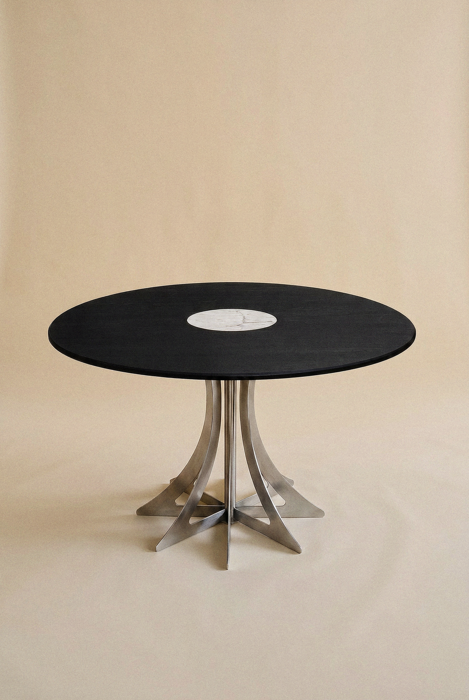 Fibonacci Table - Stainless Steel and Solid Wood with Marble Inlay ‚Äî Frêne noir