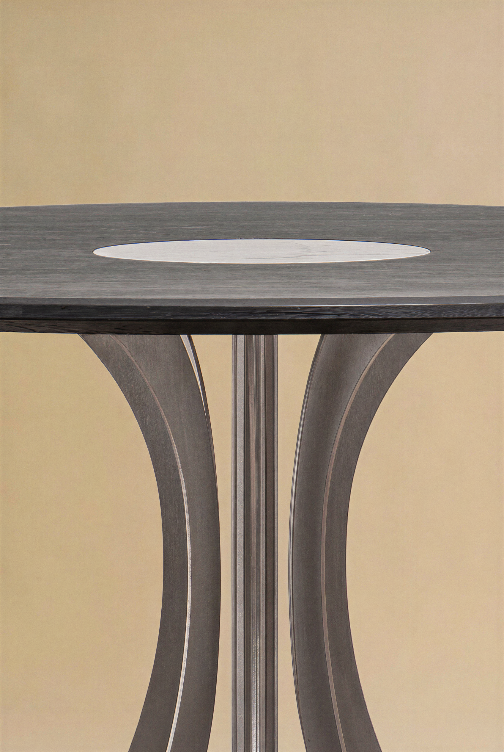 Fibonacci Table - Stainless Steel and Solid Wood with Marble Inlay