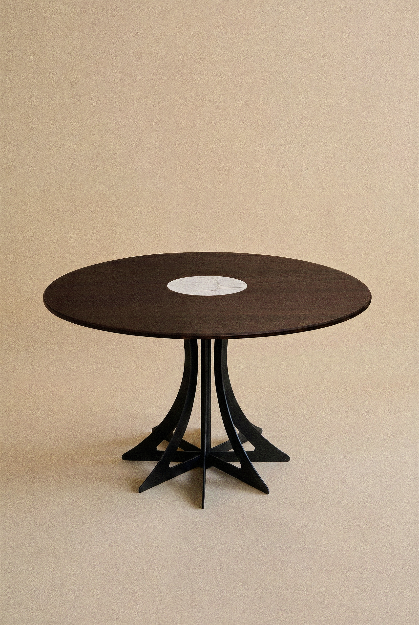 Fibonacci Table - Black steel and solid wood with Arabescato marble insert