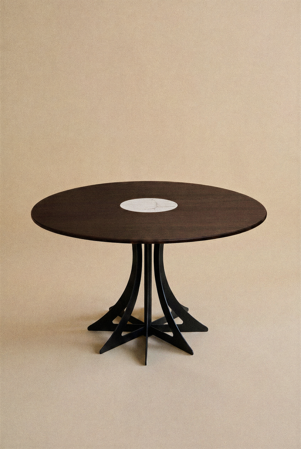 Fibonacci Table - Black steel and solid wood with Arabescato marble insert ‚Äî Chêne chocolat