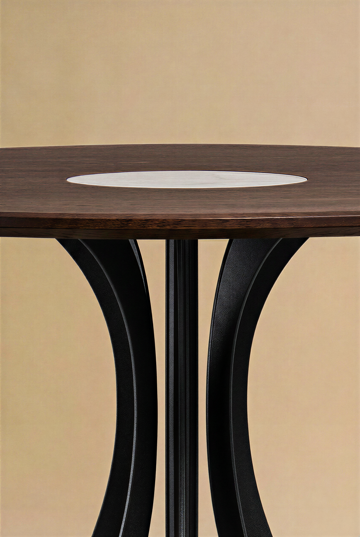 Fibonacci Table - Black steel and solid wood with Arabescato marble insert