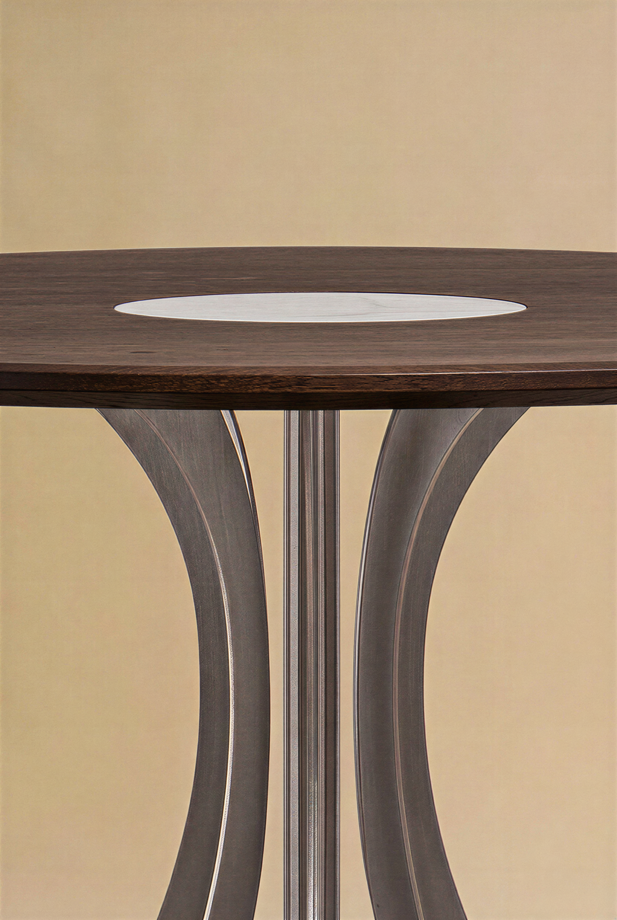 Fibonacci Table - Stainless Steel and Solid Wood with Marble Inlay