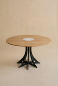 Fibonacci Table - Black steel and solid wood with Arabescato marble insert