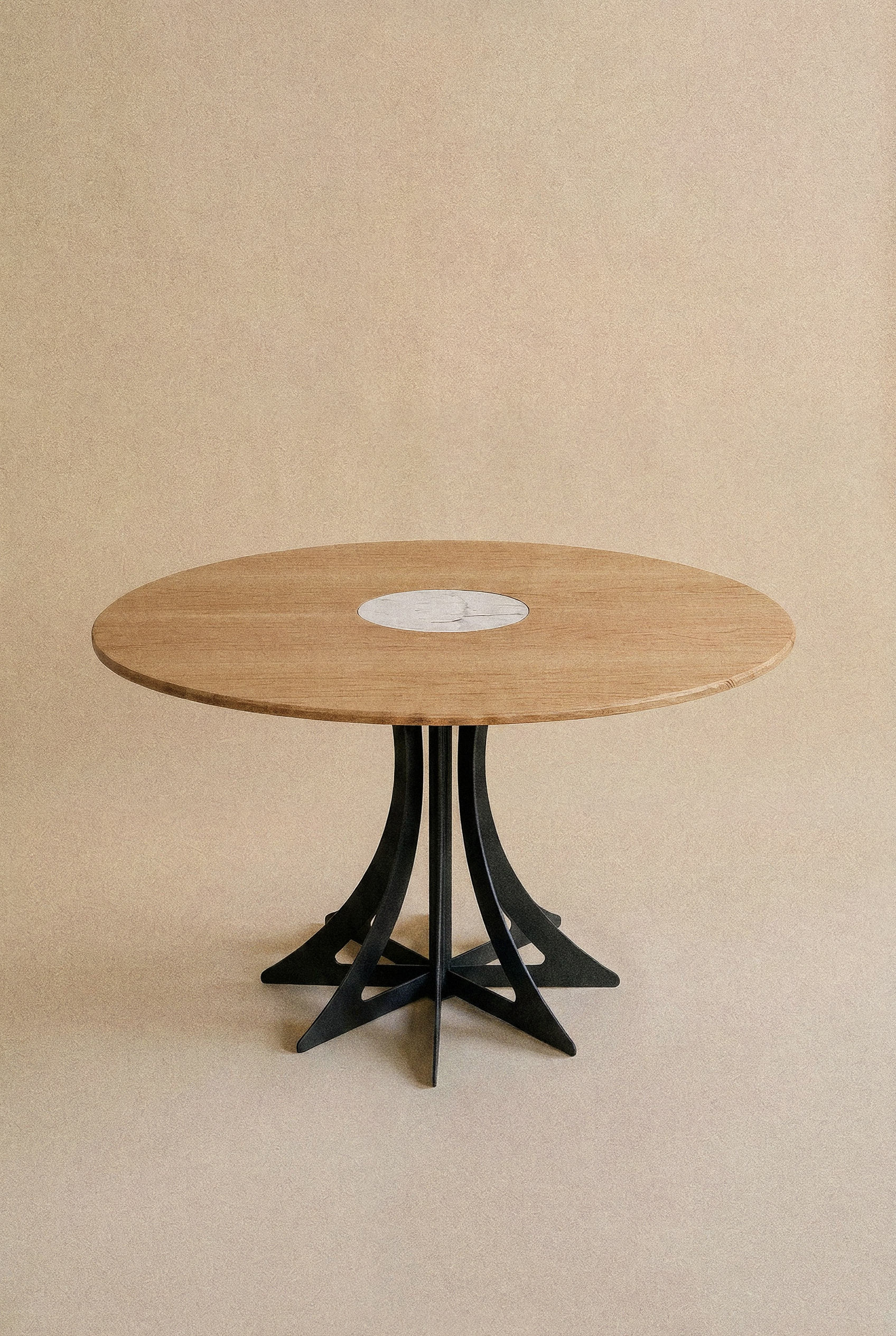 Fibonacci Table - Black steel and solid wood with Arabescato marble insert