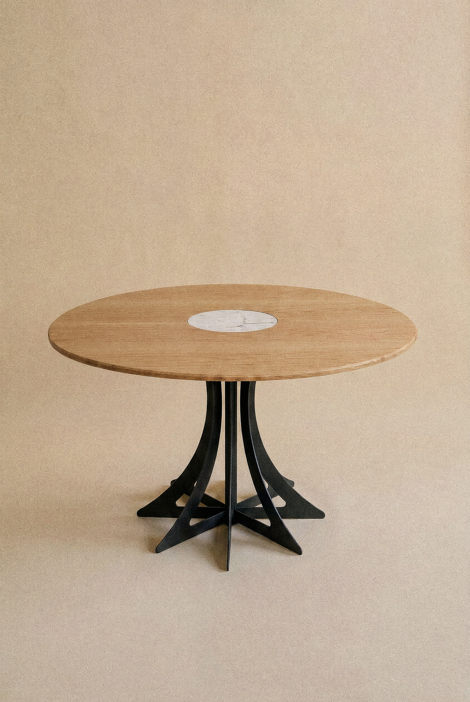 Fibonacci Table - Black steel and solid wood with Arabescato marble insert ‚Äî Chêne naturel