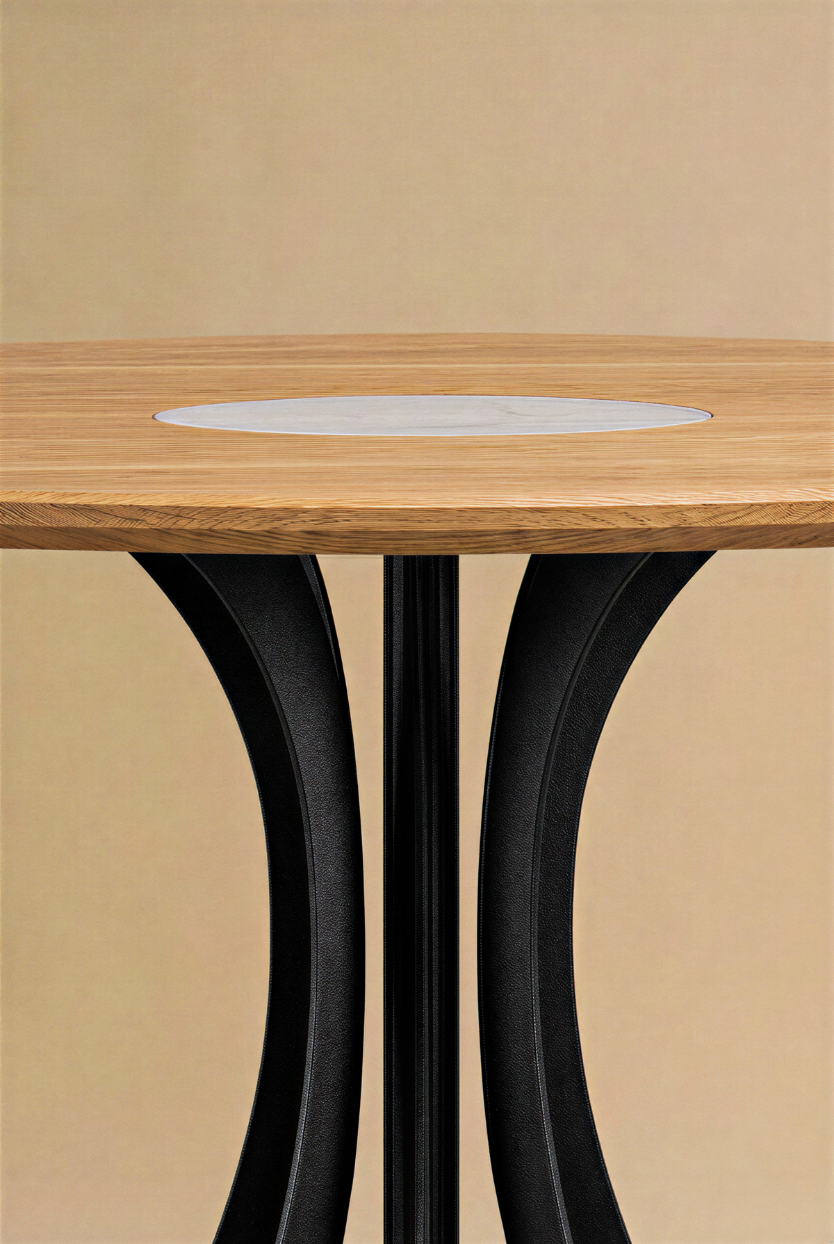 Fibonacci Table - Black steel and solid wood with Arabescato marble insert