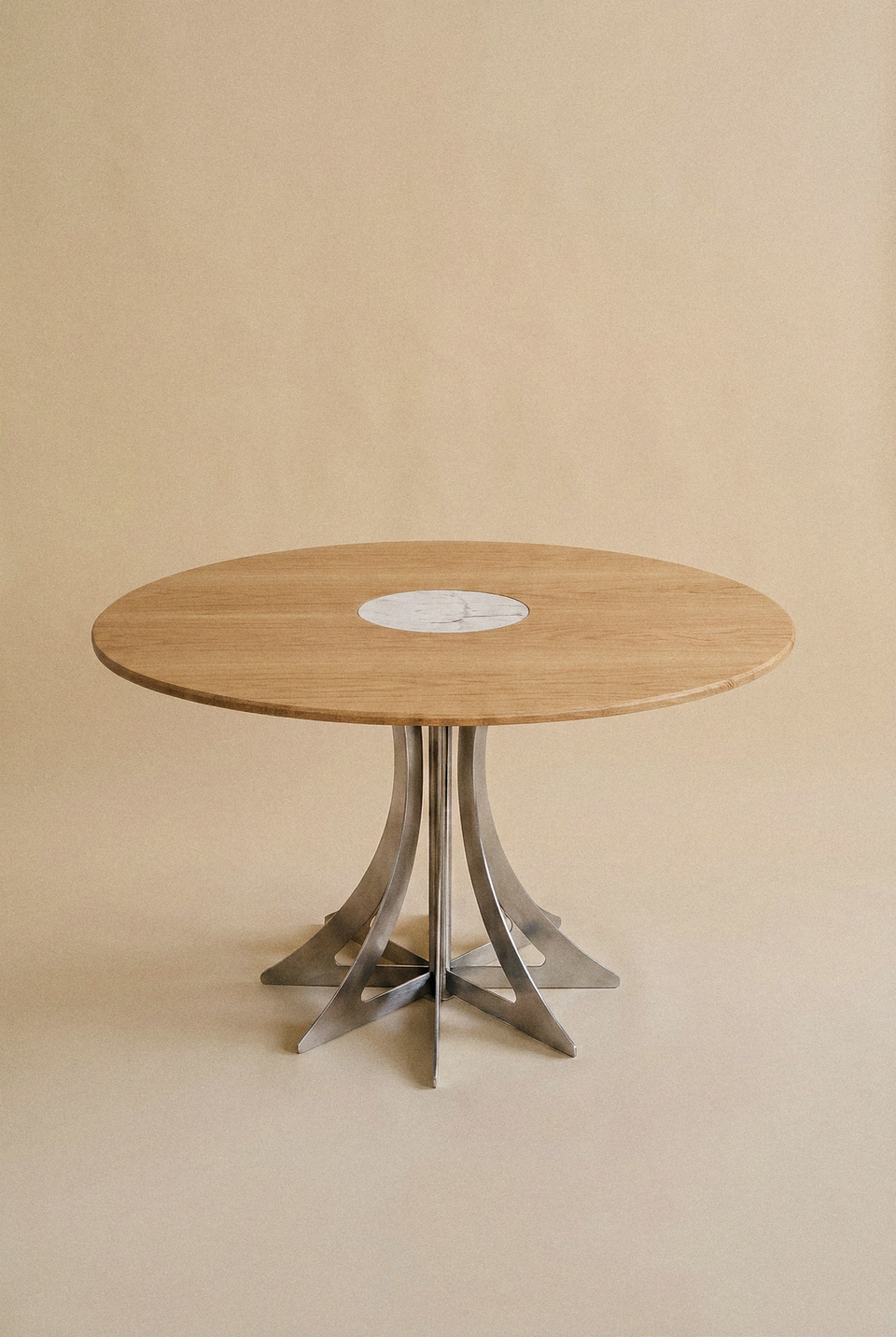 Fibonacci Table - Stainless Steel and Solid Wood with Marble Inlay ‚Äî Chêne naturel