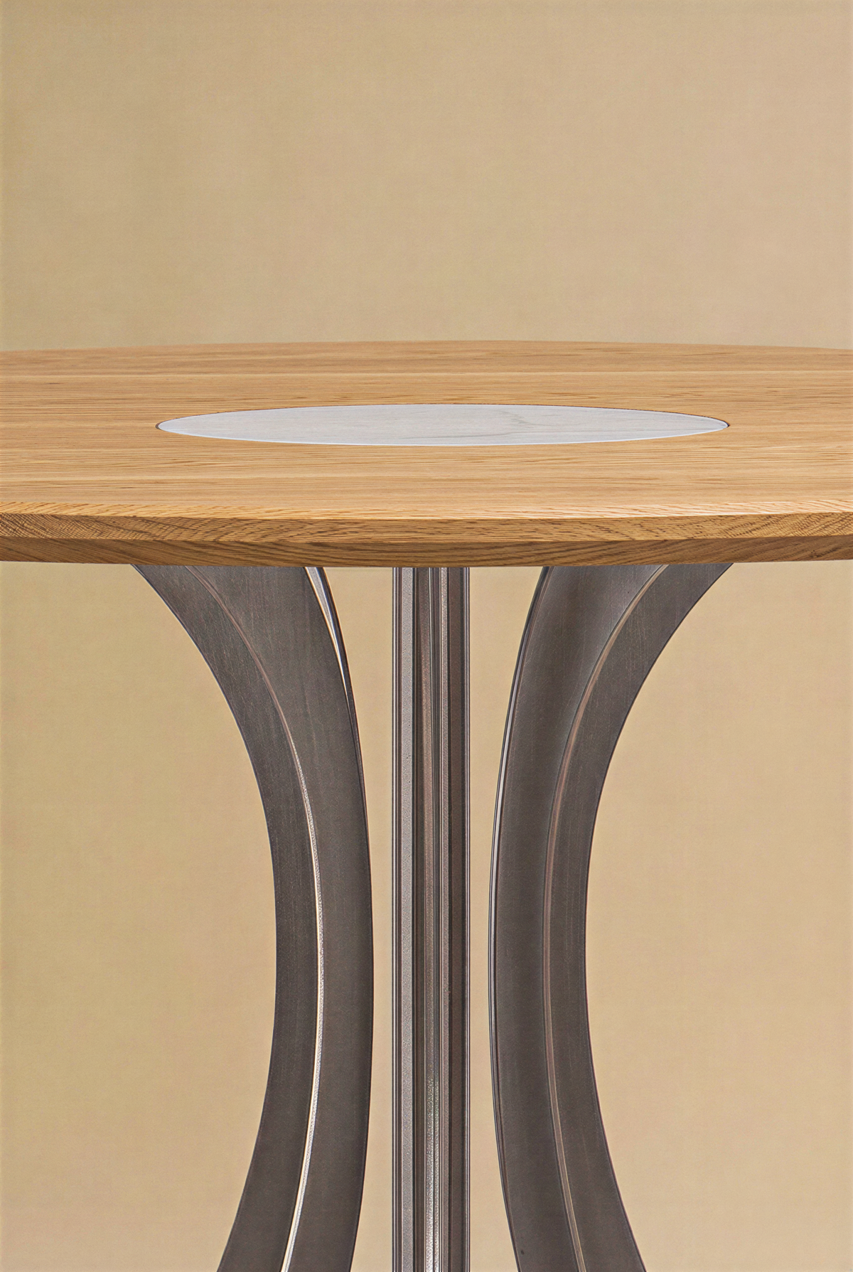 Fibonacci Table - Stainless Steel and Solid Wood with Marble Inlay